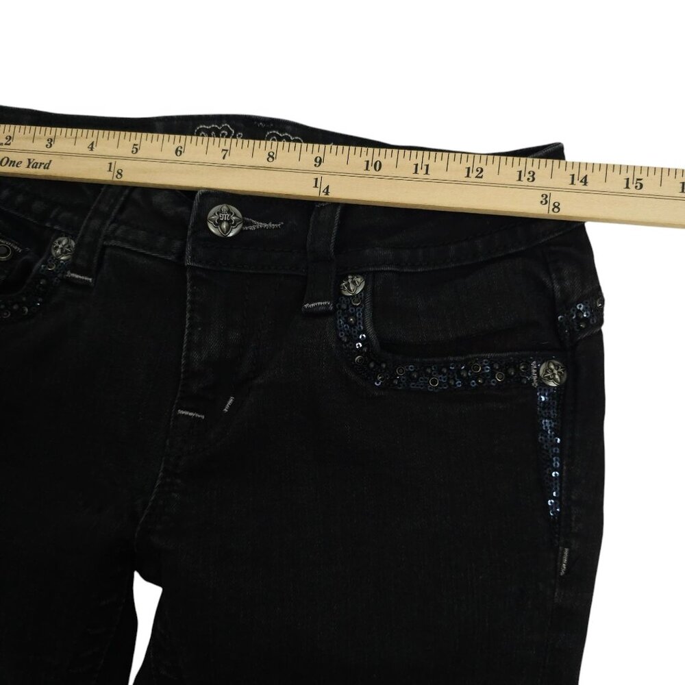 Miss Me Jeans Mid Rise Skinny Black Size 27 Stretch Studs Rhinestones Sequins - Picture 7 of 16